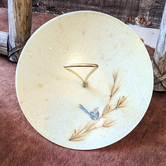 Vintage Mid Century Two Tiered Fiberglass 2 Bowl Set W Bird - Picture 3 of 14